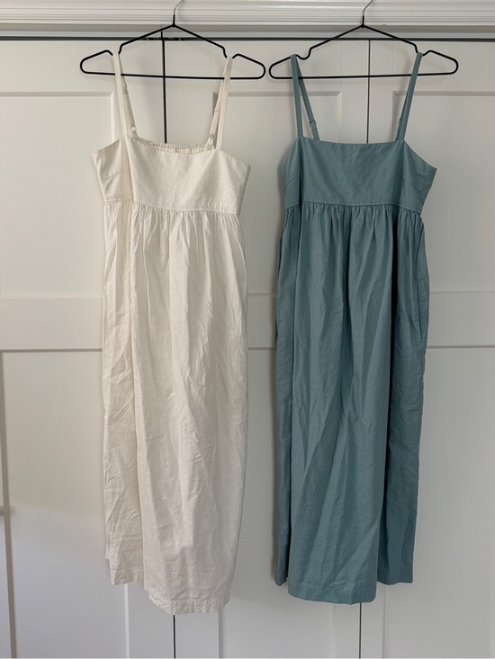 Uniqlo Dresses & Skirts - Two Uniqlo Sleeveless Midi Dresses, White and Blue, Cotton Linen